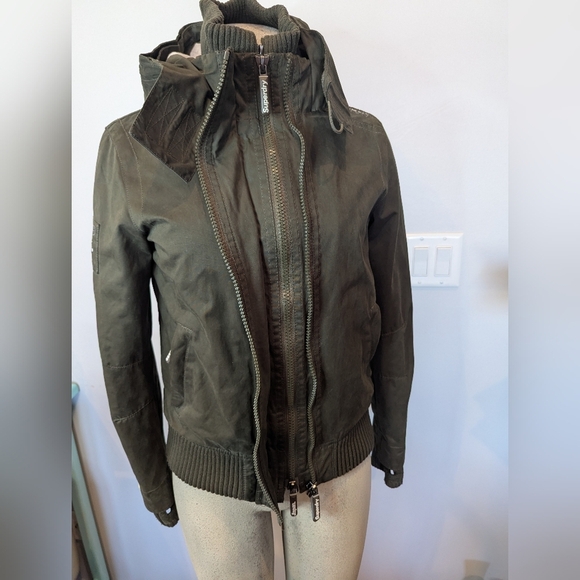Womens Superdry Japan Microfibre Windbomber Hooded Jacket, Khaki Green Small - Picture 5 of 16